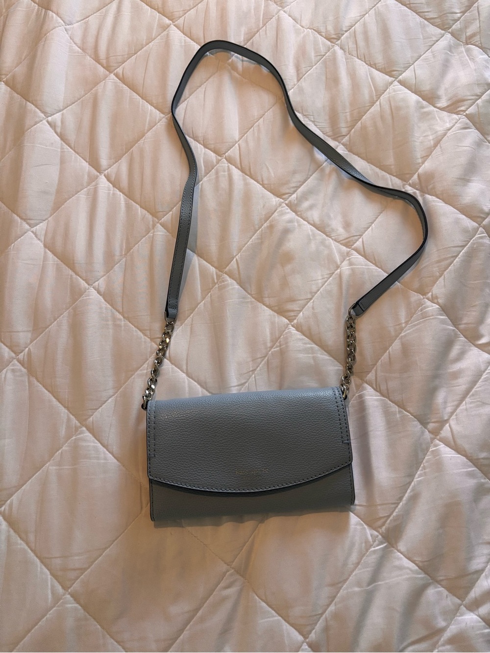 Kate Spade Pebbled Blue-Gray Chain Strap Crossbody